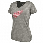 Women's Detroit Red Wings Distressed Team Logo Tri Blend V Neck T-Shirt Ash FengYun,baseball caps,new era cap wholesale,wholesale hats